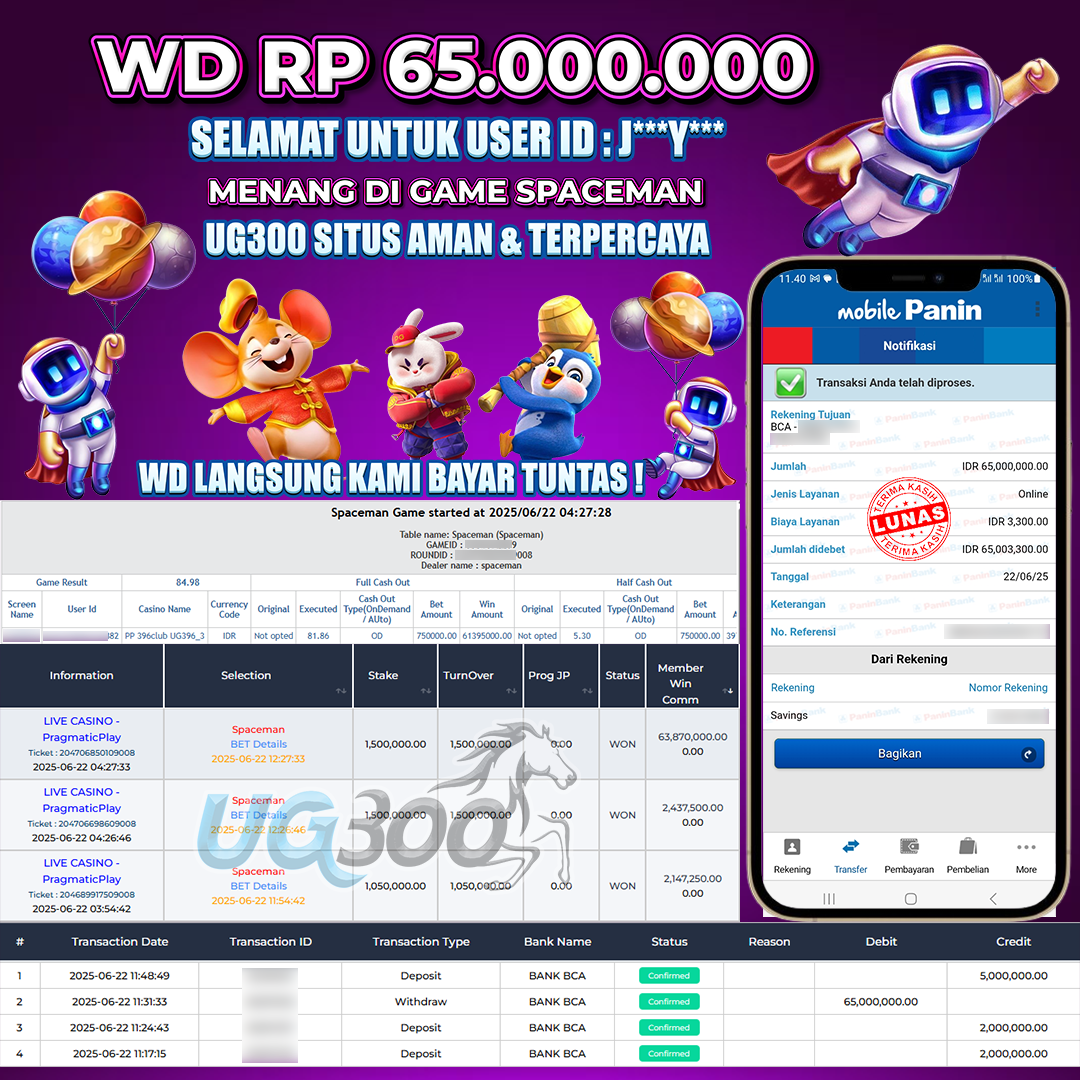 UG300 JACKPOT SPACEMAN Rp.65,000,000- DI BAYAR TUNTAS